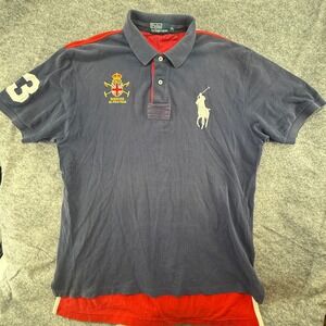 Polo Ralph Lauren Polo Shirt Mens XL Navy Red Excellent Big Pony Mercer Team 3